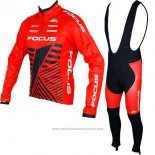 2017 Maillot Cyclisme Focus XC Ml Rouge Manches Longues et Cuissard