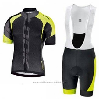 2017 Maillot Cyclisme Look Noir et Vert Manches Courtes et Cuissard