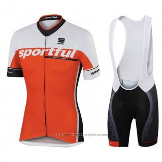 2017 Maillot Cyclisme Sportful Sc Blanc et Orange Manches Courtes et Cuissard