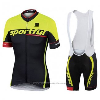 2017 Maillot Cyclisme Sportful Sc Noir et Vert Manches Courtes et Cuissard