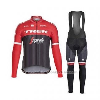 2017 Maillot Cyclisme Trek Segafredo Noir et Rouge Manches Longues et Cuissard