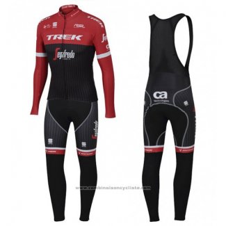 2017 Maillot Cyclisme Trek Segafredo Rouge et Noir Manches Longues et Cuissard