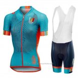 2018 Maillot Cyclisme Femme Castelli Maratona Dles Dolomites-enel Bleu Orange Manches Courtes et Cuissard