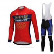 2018 Maillot Cyclisme Bahrain Merida Rouge Manches Longues et Cuissard