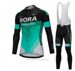 2018 Maillot Cyclisme Bora Vert et Noir Manches Longues et Cuissard