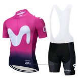 2019 Maillot Cyclisme Movistar Noir Rose Manches Courtes et Cuissard