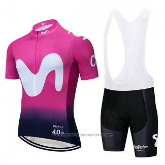 2019 Maillot Cyclisme Movistar Noir Rose Manches Courtes et Cuissard