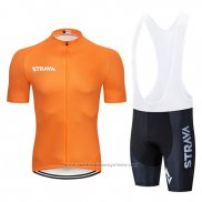 2019 Maillot Cyclisme STRAVA Orange Manches Courtes et Cuissard