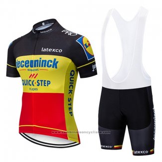 2019 Maillot Cyclisme Deceuninck Quick Step Noir Jaune Rouge Manches Courtes et Cuissard