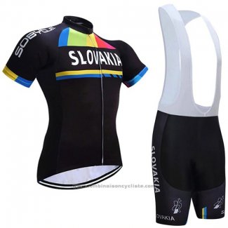 2019 Maillot Cyclisme Slovaquie Noir Manches Courtes et Cuissard