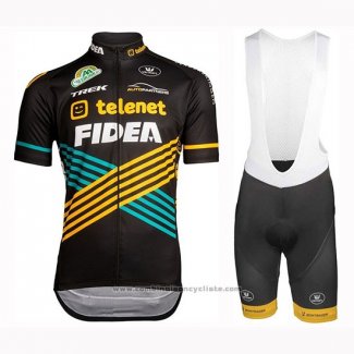 2019 Maillot Cyclisme Telenet Fidea Noir Jaune Bleu Manches Courtes et Cuissard