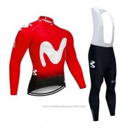 2020 Maillot Cyclisme Movistar Rouge Blanc Manches Longues et Cuissard