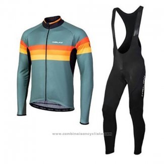 2020 Maillot Cyclisme Nalini Vert Orange Manches Longues et Cuissard