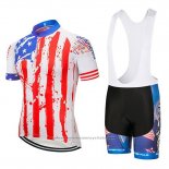 2020 Maillot Cyclisme USA Bleu Rouge Blanc Manches Courtes et Cuissard