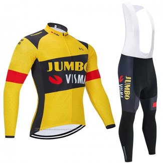 2021 Maillot Cyclisme Jumbo Visma Jaune Manches Longues et Cuissard