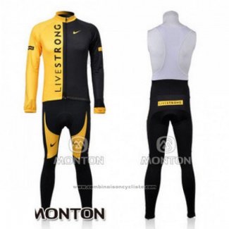 2009 Maillot Cyclisme Livestrong Noir et Jaune Manches Longues et Cuissard