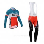 2014 Maillot Cyclisme BMC Champion Italie Bleu et Orange Manches Longues et Cuissard