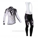 2014 Maillot Cyclisme Fox Blanc et Noir Manches Longues et Cuissard