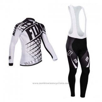 2014 Maillot Cyclisme Fox Blanc et Noir Manches Longues et Cuissard