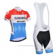 2014 Maillot Cyclisme Garmin Sharp Bleu Clair et Rouge Manches Courtes et Cuissard