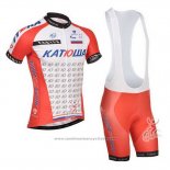 2014 Maillot Cyclisme Katusha Blanc et Rouge Manches Courtes et Cuissard