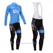 2014 Maillot Cyclisme Sky Blanc et Azur Manches Longues et Cuissard