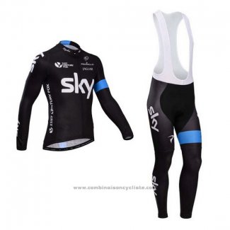 2014 Maillot Cyclisme Sky Noir et Azur Manches Longues et Cuissard