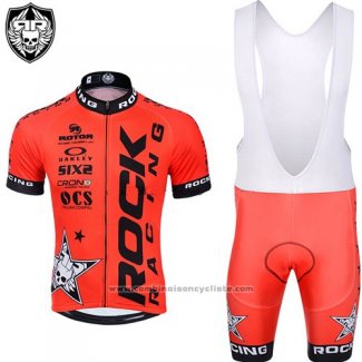 2015 Maillot Cyclisme Rock Racing Noir et Orange Manches Courtes et Cuissard