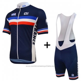 2016 Maillot Cyclisme France Bleu et Blanc Manches Courtes et Cuissard