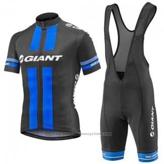 2016 Maillot Cyclisme Giant Noir et Bleu Manches Courtes et Cuissard