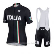 2016 Maillot Cyclisme Italie Noir Manches Courtes et Cuissard