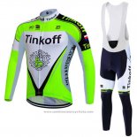 2016 Maillot Cyclisme Tinkoff Vert et Noir Manches Longues et Cuissard