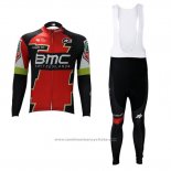 2017 Maillot Cyclisme BMC Rouge et Vert Manches Longues et Cuissard