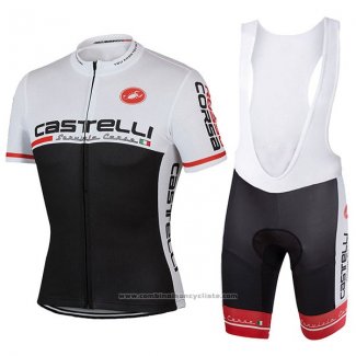 2017 Maillot Cyclisme Castelli Blanc et Noir Manches Courtes et Cuissard