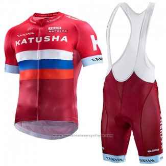 2017 Maillot Cyclisme Katusha Rouge et Blanc Manches Courtes et Cuissard