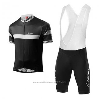 2017 Maillot Cyclisme Loffler Noir et Gris Manches Courtes et Cuissard