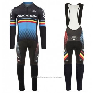 2017 Maillot Cyclisme Ridley Rincon Manches Longues et Cuissard Noir et Bleu Manches Courtes et Cuissard