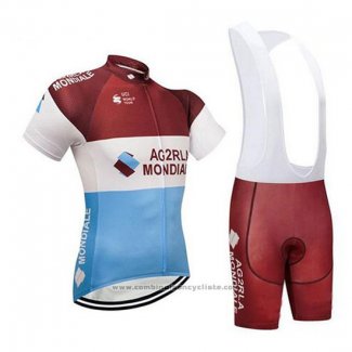 2018 Maillot Cyclisme Ag2r La Mondiale Marron et Blanc Manches Courtes et Cuissard