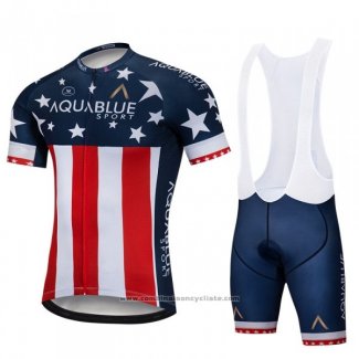 2018 Maillot Cyclisme Aqua Blue Sport Champion USA Manches Courtes et Cuissard