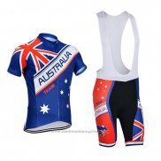 2018 Maillot Cyclisme Australie Bleu et Rouge Manches Courtes et Cuissard