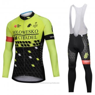 2018 Maillot Cyclisme Holowesko Citadel Vert et Noir Manches Longues et Cuissard