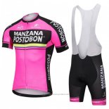 2018 Maillot Cyclisme Manzana Postobon Rose Manches Courtes et Cuissard