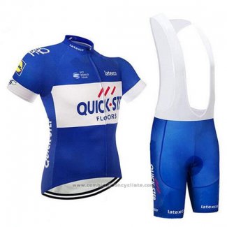 2018 Maillot Cyclisme Quick Step Floors Bleu et Blanc Manches Courtes et Cuissard