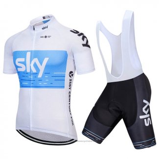 2018 Maillot Cyclisme Sky Blanc Bleu Manches Courtes et Cuissard