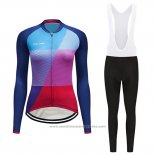 2019 Maillot Cyclisme Femme Dirty Snow Bleu Rouge Violet Manches Longues et Cuissard