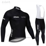 2019 Maillot Cyclisme STRAVA Noir Manches Longues et Cuissard