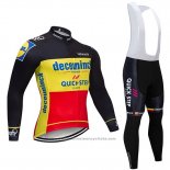 2019 Maillot Cyclisme Deceuninck Quick Step Noir Jaune Rouge Manches Longues et Cuissard