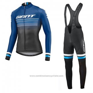 2019 Maillot Cyclisme Giant Race Day Bleu Noir Manches Longues et Cuissard