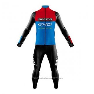 2020 Maillot Cyclisme EKOI Rouge Bleu Noir Manches Longues et Cuissard