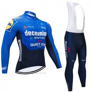 2021 Maillot Cyclisme Deceuninck Quick Step Bleu Noir Manches Longues et Cuissard